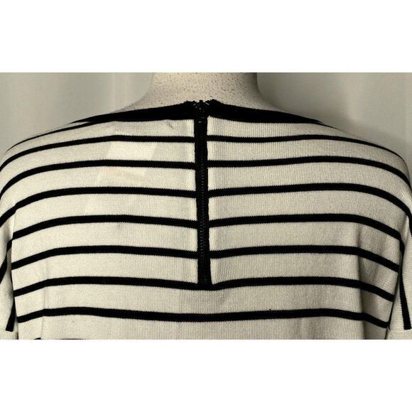 Spence Striped Pullover Knit Top Sz M Exposed Back Zipper Black & Ivory NEW - Picture 3 of 6